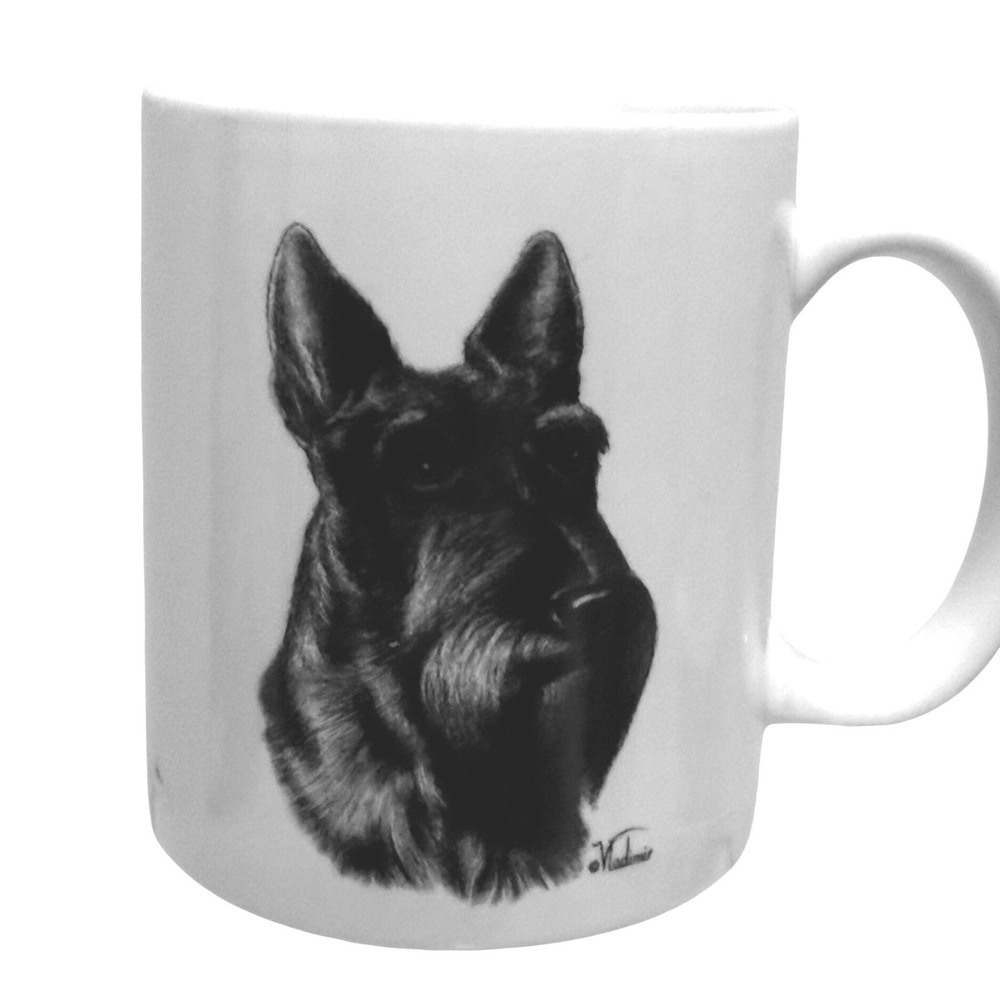Porcelain by Rosalinde Giant Schnauzer Dog Mug Vladimir Artist Signed White USA